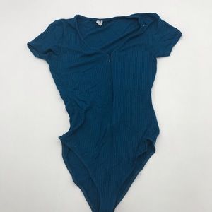 Out from Under blue bodysuit w/zipper in front